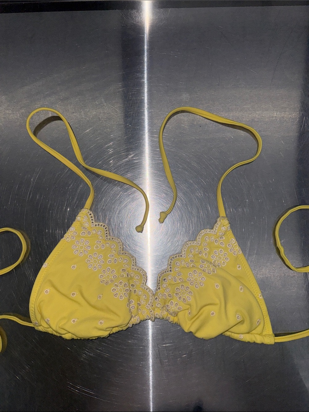 Yellow Floral Eyelet Triangle Bralette
